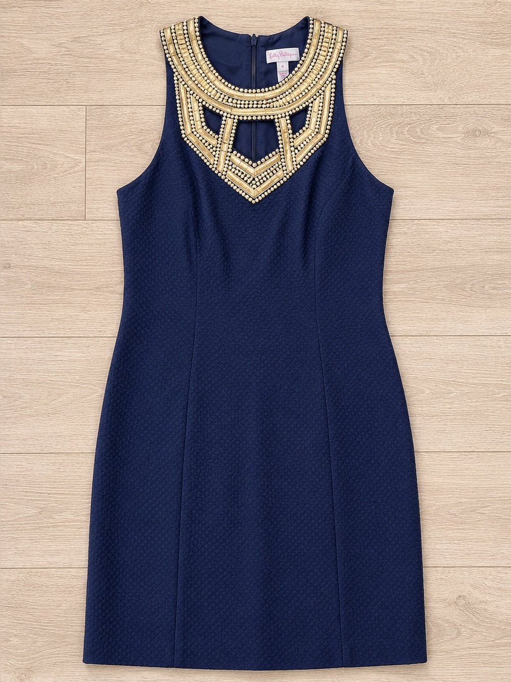 Lilly Pulitzer Carlton Shift Dress Navy Gold Beaded Neck Sleeveless Size 8 NWT